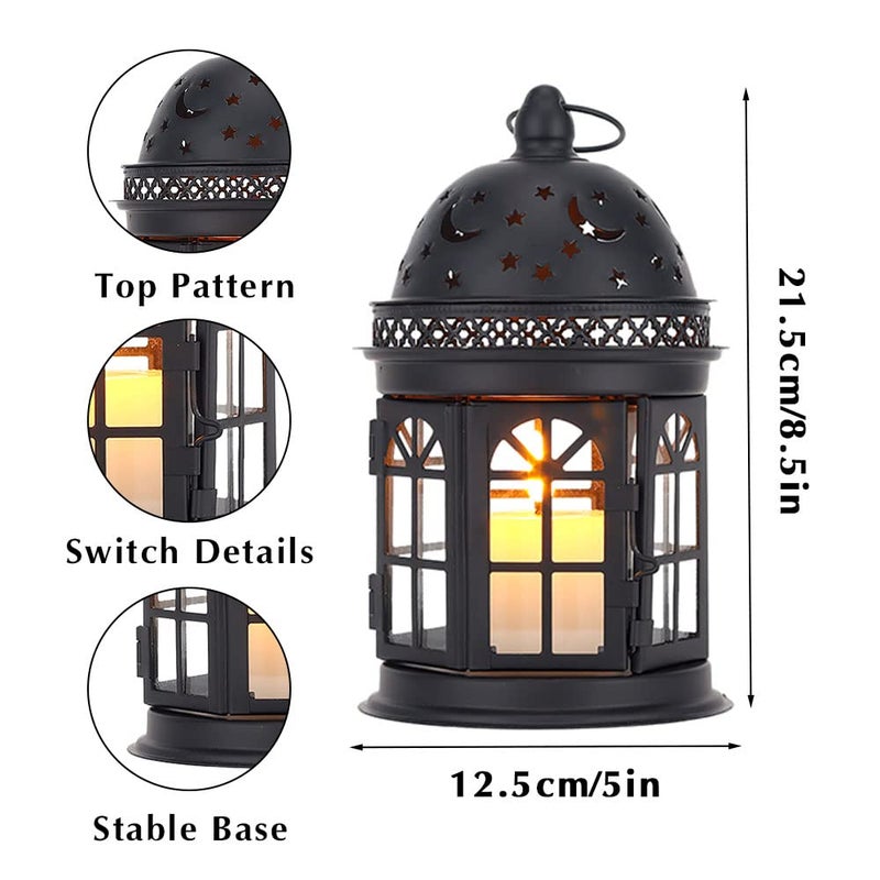 JHY DESIGN Set of 2 Decorative Lanterns-8.5inch High Vintage Style Hanging Lantern Metal Candle Holder for Indoor Outdoor Events Parities and Weddings (Black) - Image 3
